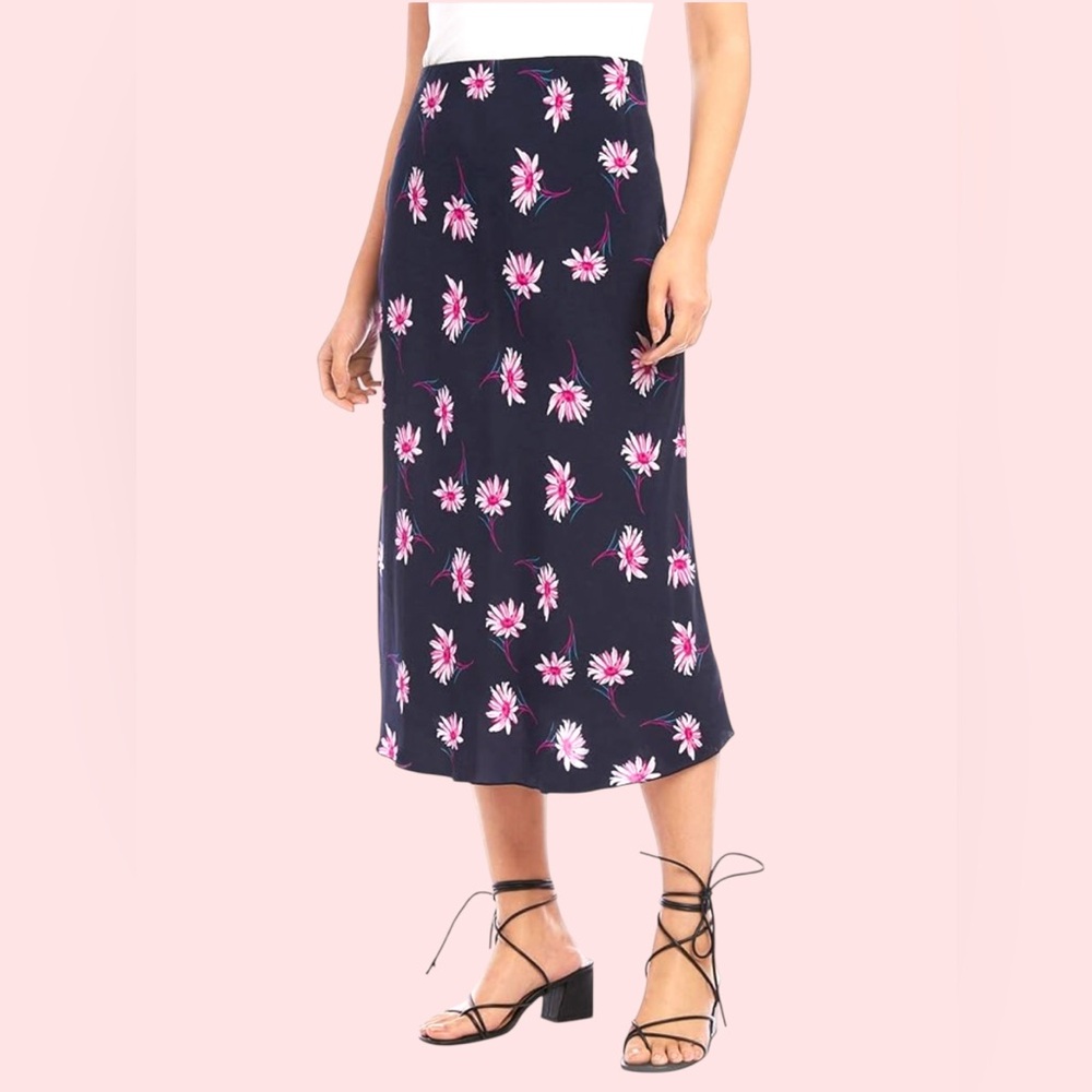 Karen Kane Blue Pink Floral Midi A-Line Skirt Size SP Color Berry Blue midi